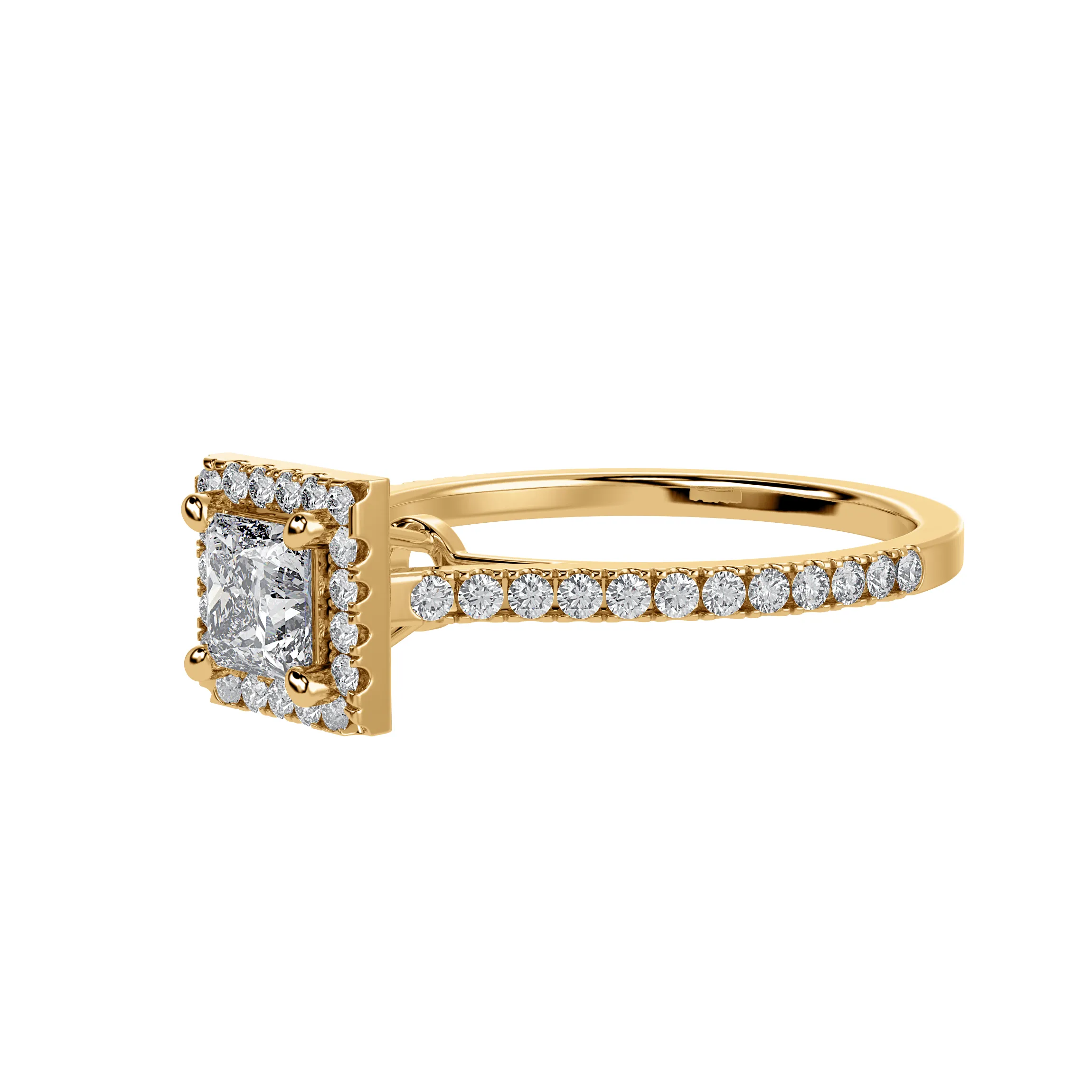 1-Carat Princess Cut Solitaire Halo Diamond Shank 18K Yellow Gold Ring JL AU 1293Y-C