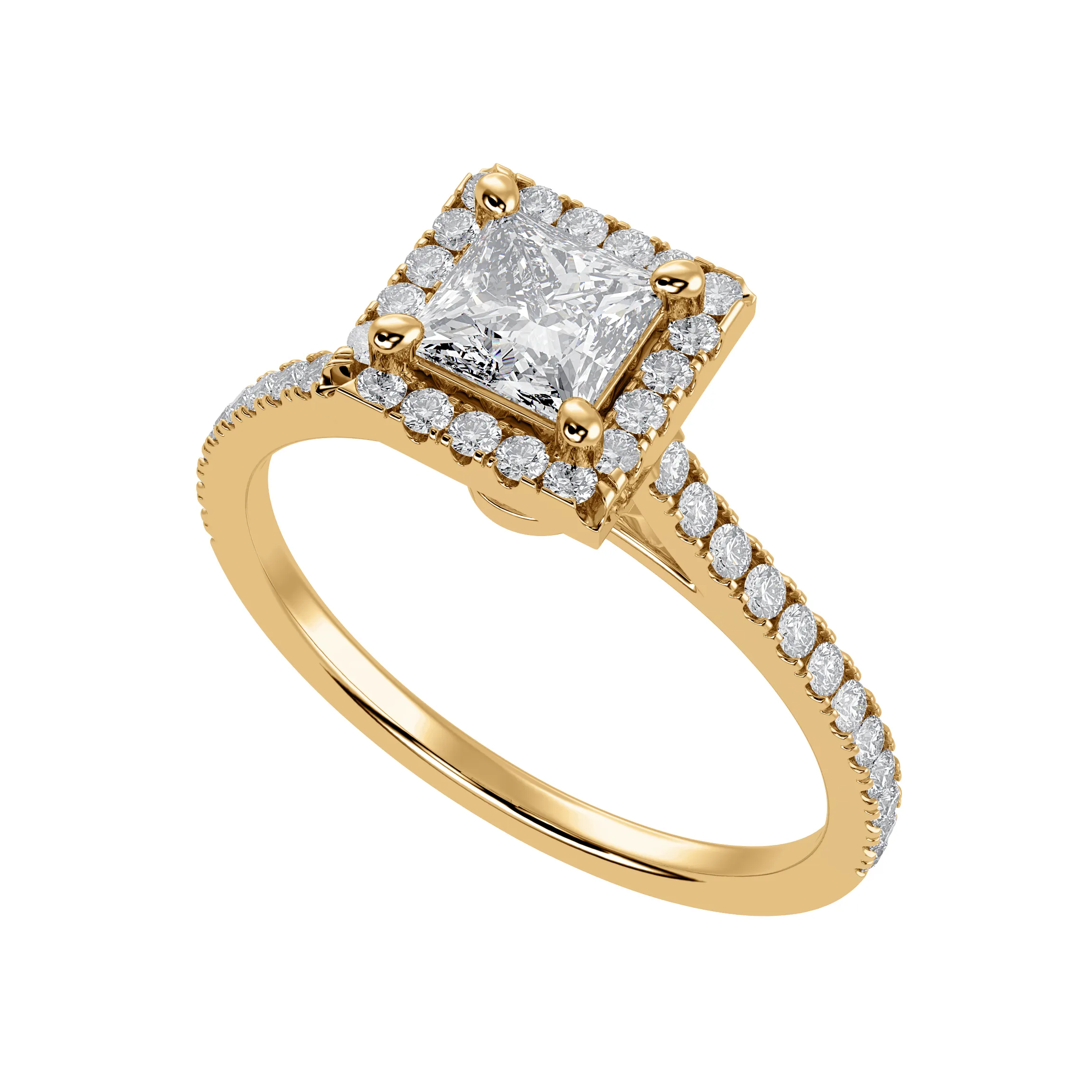 1-Carat Princess Cut Solitaire Halo Diamond Shank 18K Yellow Gold Ring JL AU 1293Y-C