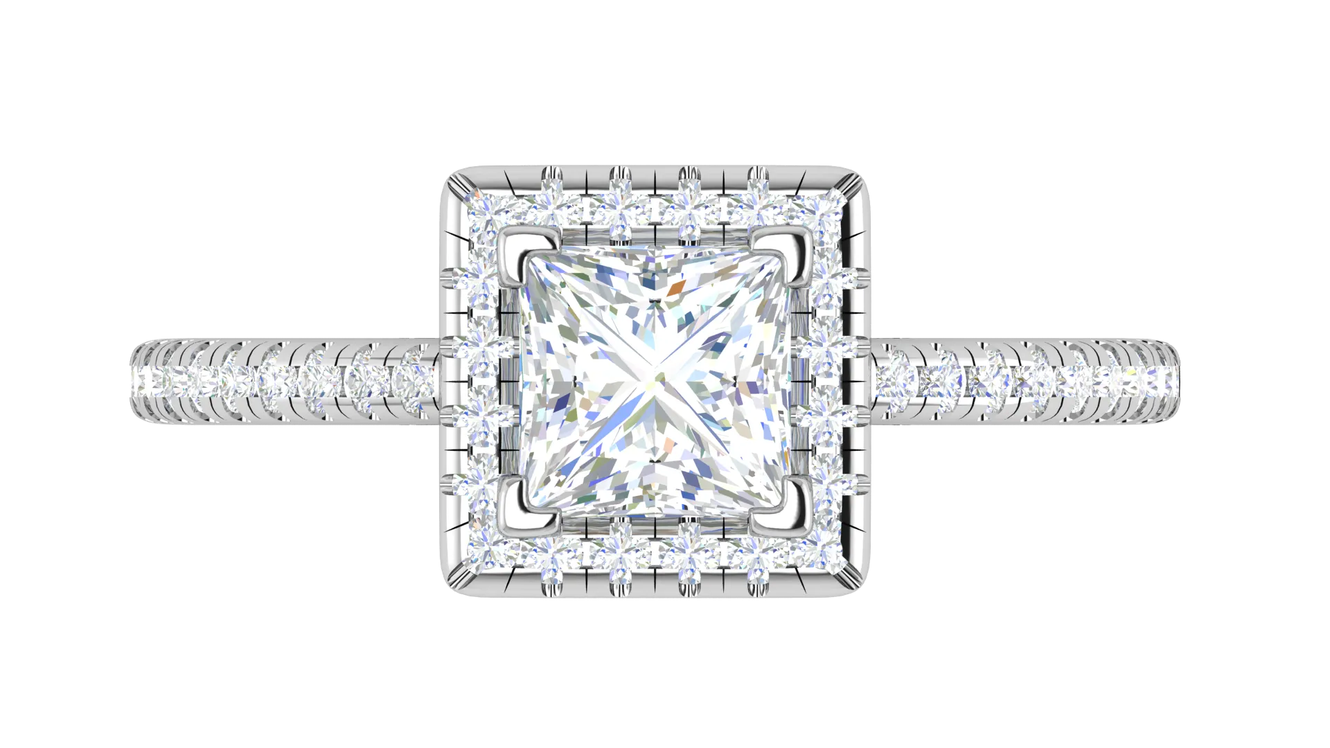 1 Carat Princess Cut Solitaire Square Halo Diamond Shank Platinum Ring JL PT RH PR 117