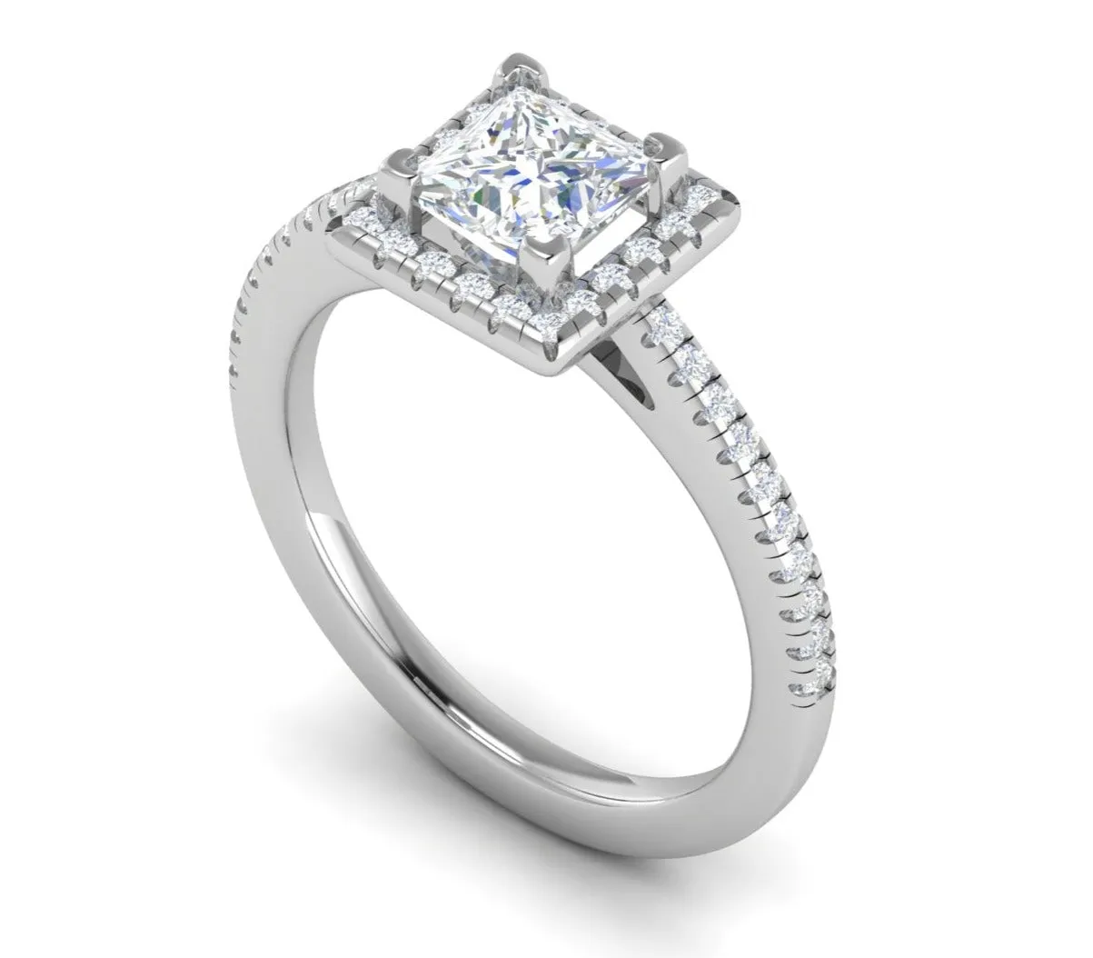 1 Carat Princess Cut Solitaire Square Halo Diamond Shank Platinum Ring JL PT RH PR 117