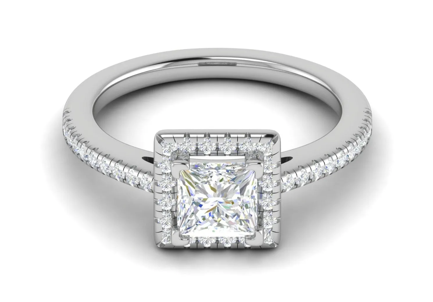 1 Carat Princess Cut Solitaire Square Halo Diamond Shank Platinum Ring JL PT RH PR 117