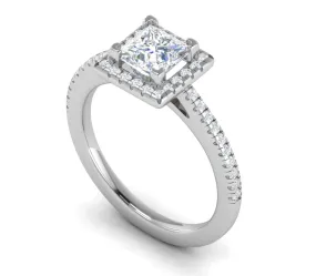 1 Carat Princess Cut Solitaire Square Halo Diamond Shank Platinum Ring JL PT RH PR 117