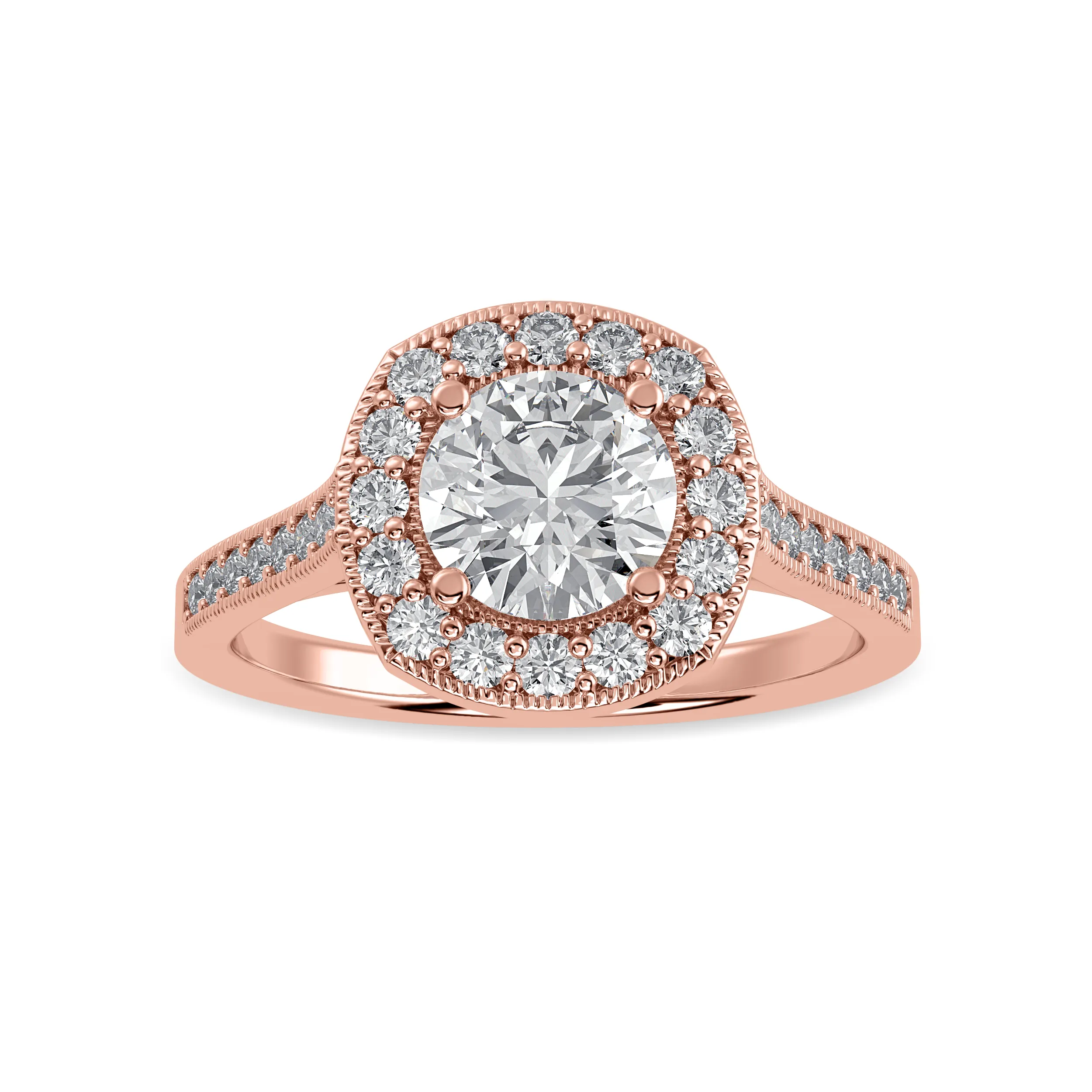 1-Carat Solitaire Halo Diamond Shank 18K Rose Gold Ring JL AU 1332R-C