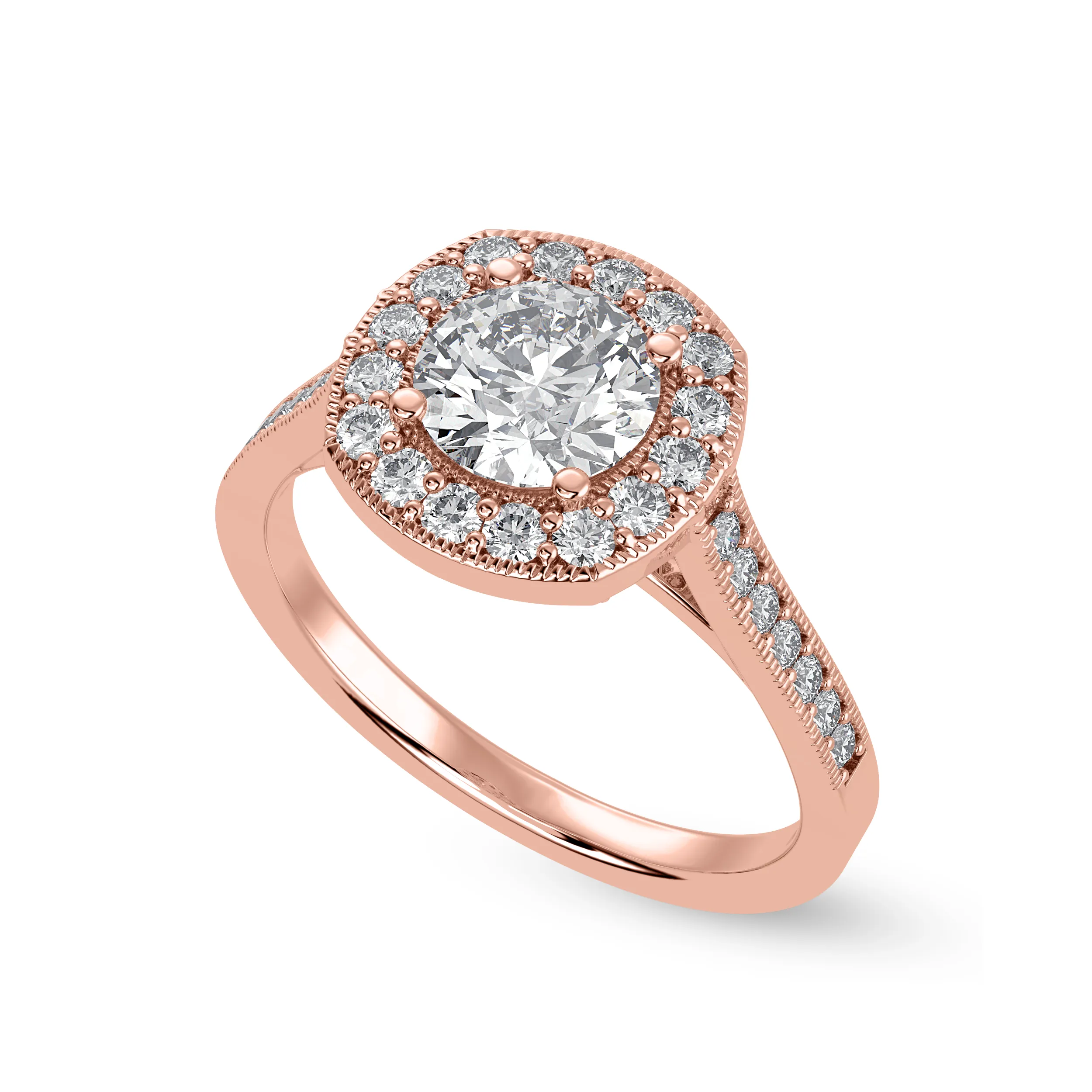 1-Carat Solitaire Halo Diamond Shank 18K Rose Gold Ring JL AU 1332R-C