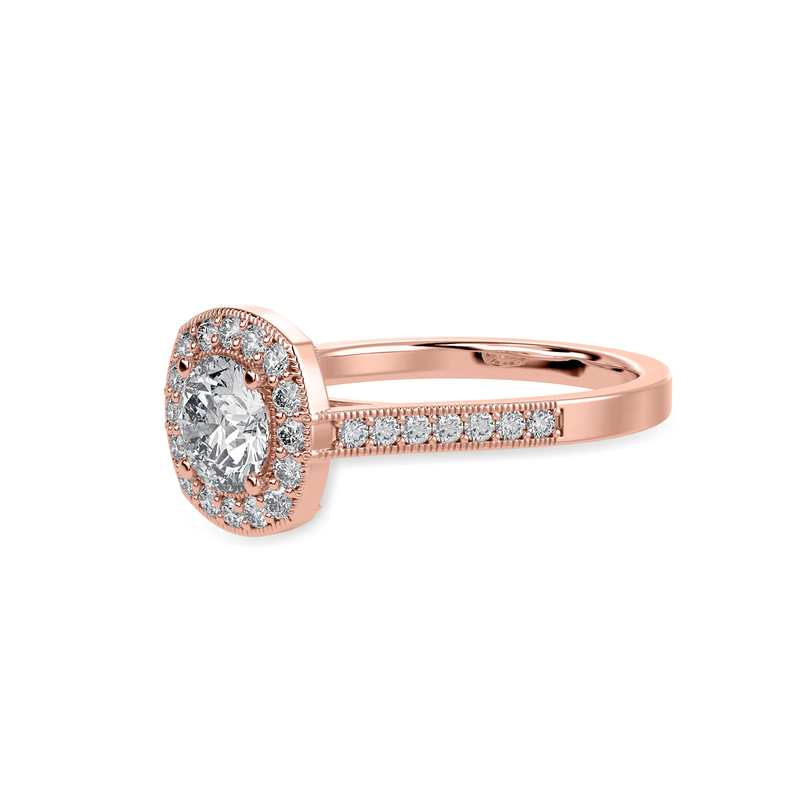 1-Carat Solitaire Halo Diamond Shank 18K Rose Gold Ring JL AU 1332R-C
