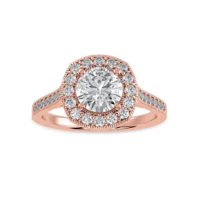 1-Carat Solitaire Halo Diamond Shank 18K Rose Gold Ring JL AU 1332R-C