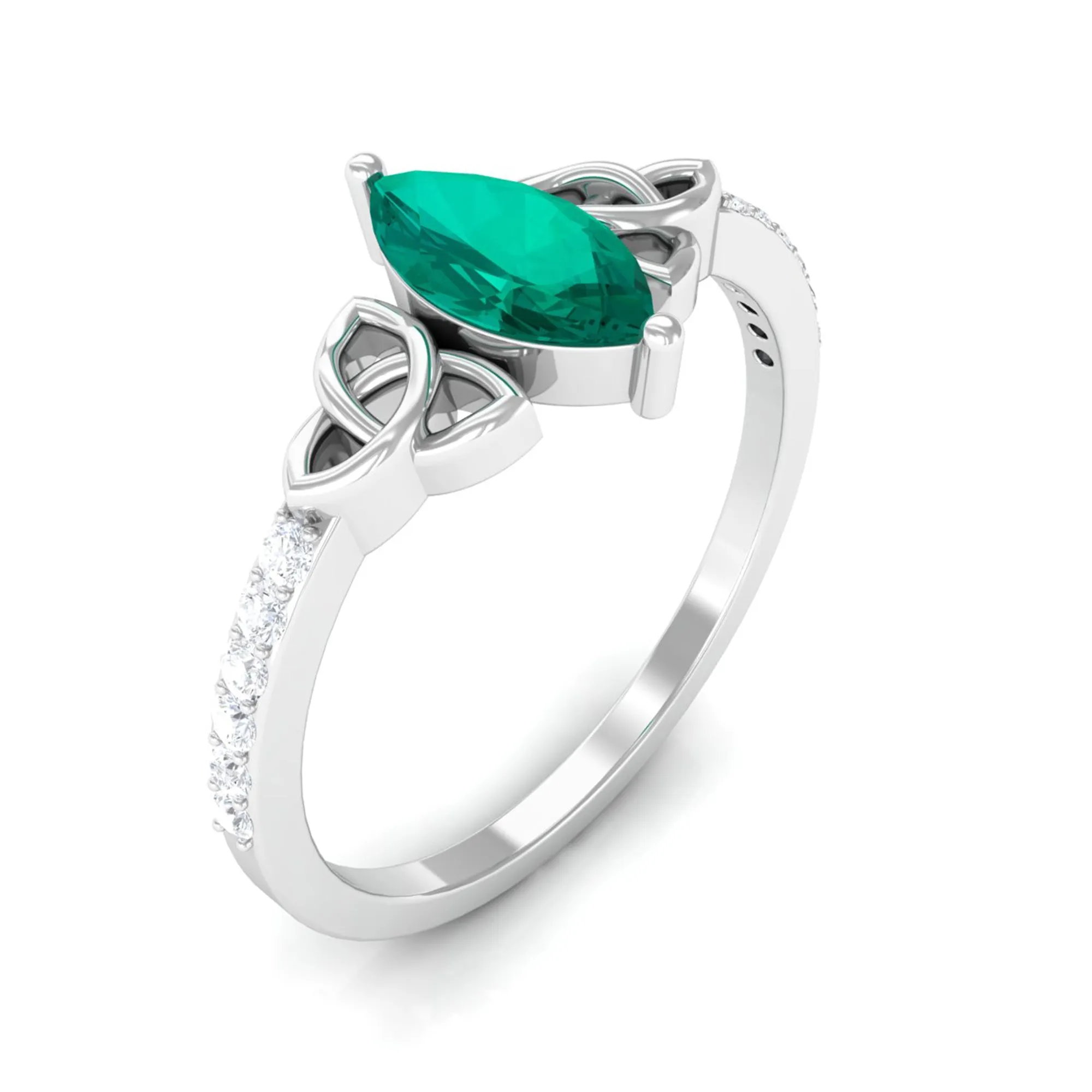 1 CT Marquise Emerald Solitaire Celtic Knot Ring with Diamond