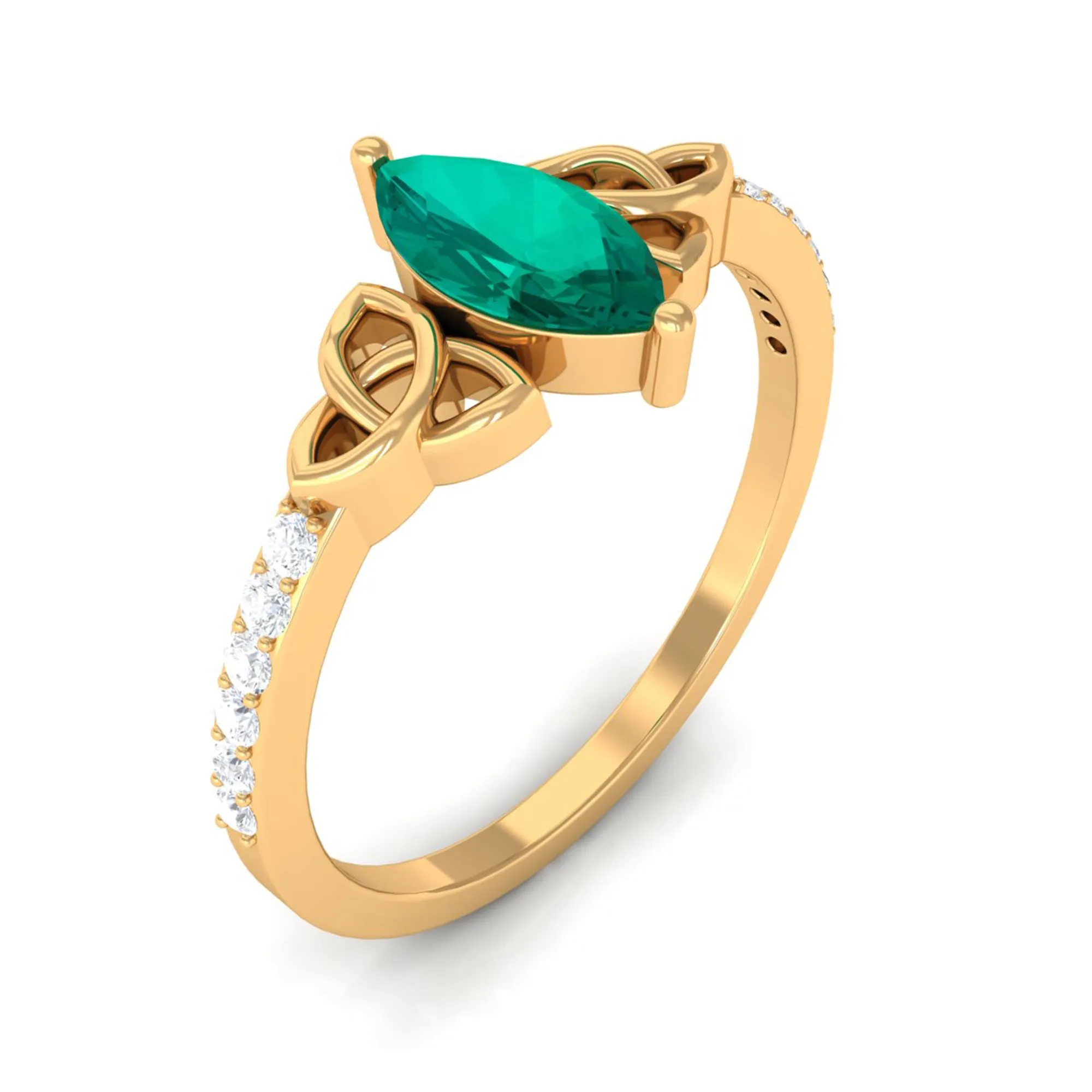1 CT Marquise Emerald Solitaire Celtic Knot Ring with Diamond