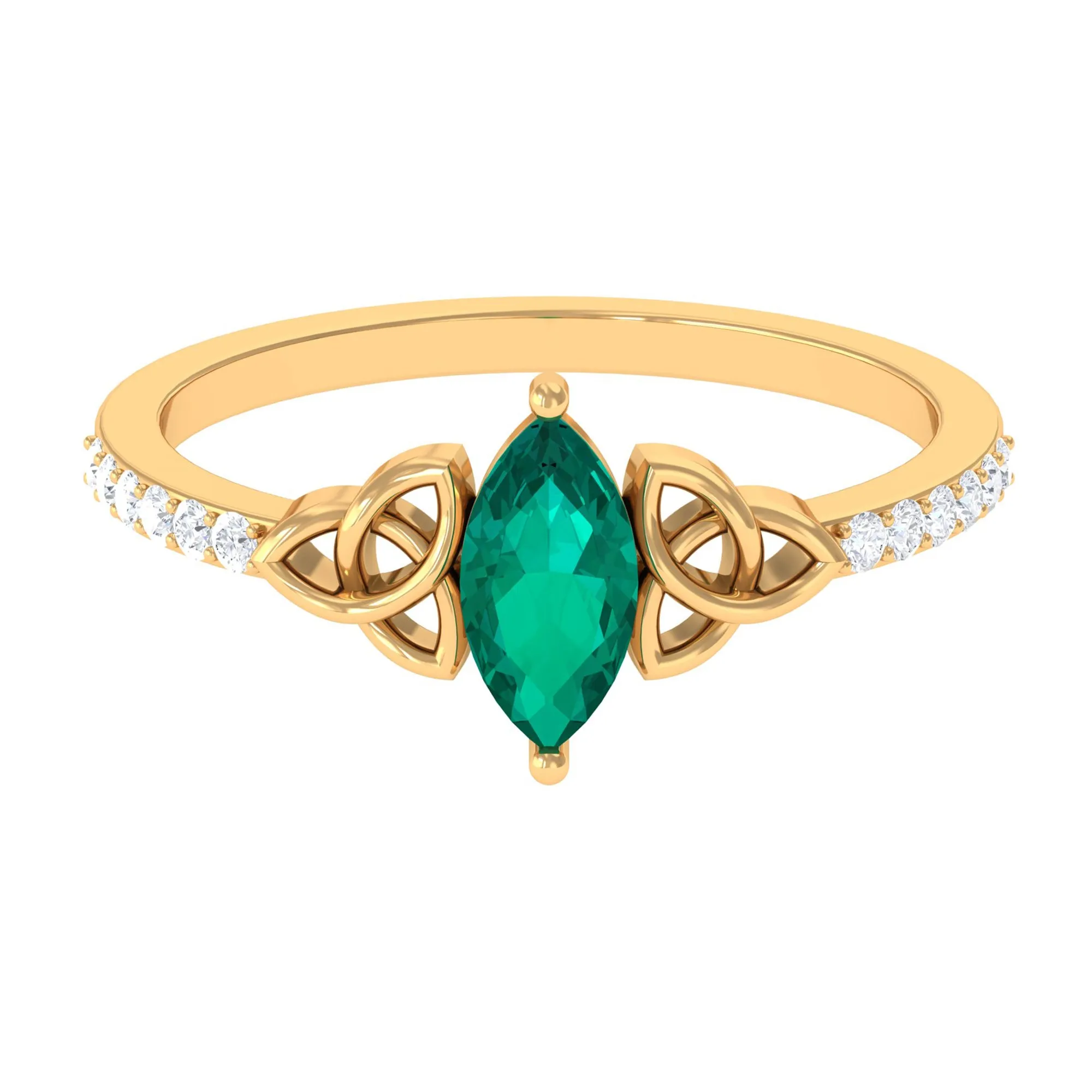 1 CT Marquise Emerald Solitaire Celtic Knot Ring with Diamond