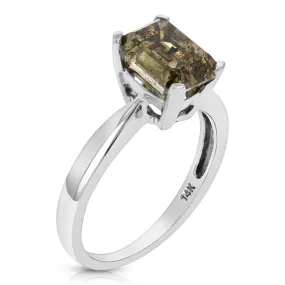 1 cttw Champagne Emerald Diamond Solitaire Ring in 14K White Gold