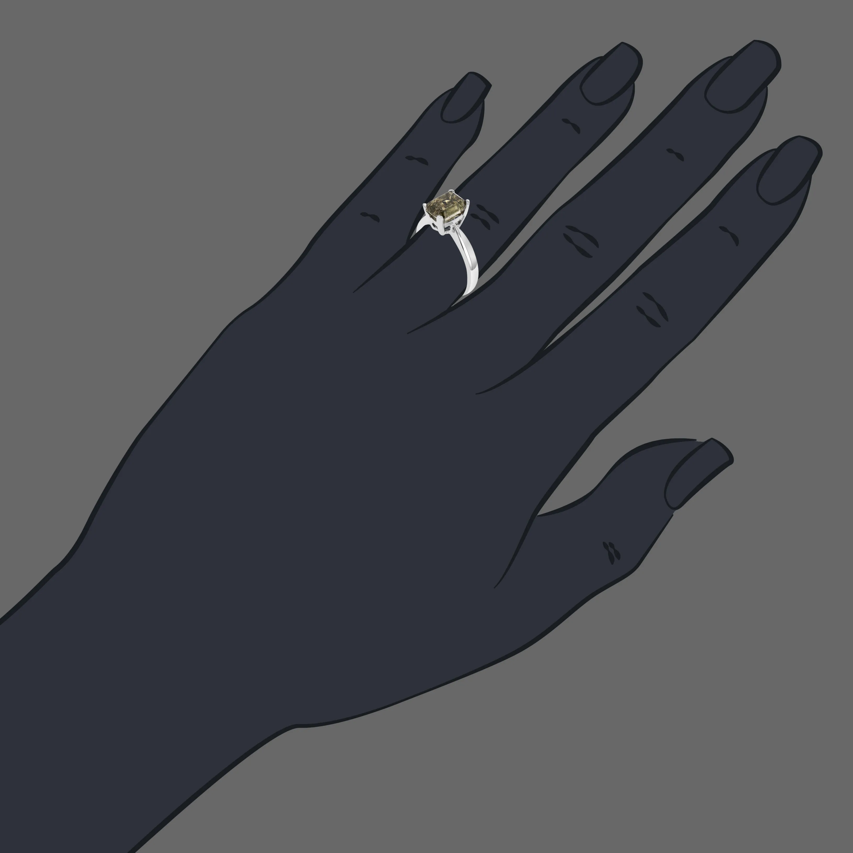 1 cttw Champagne Emerald Diamond Solitaire Ring in 14K White Gold