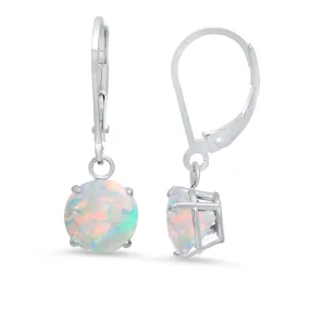 10K White Gold Round Checkerboard Cut Gemstone Leverback Earrings (8mm)