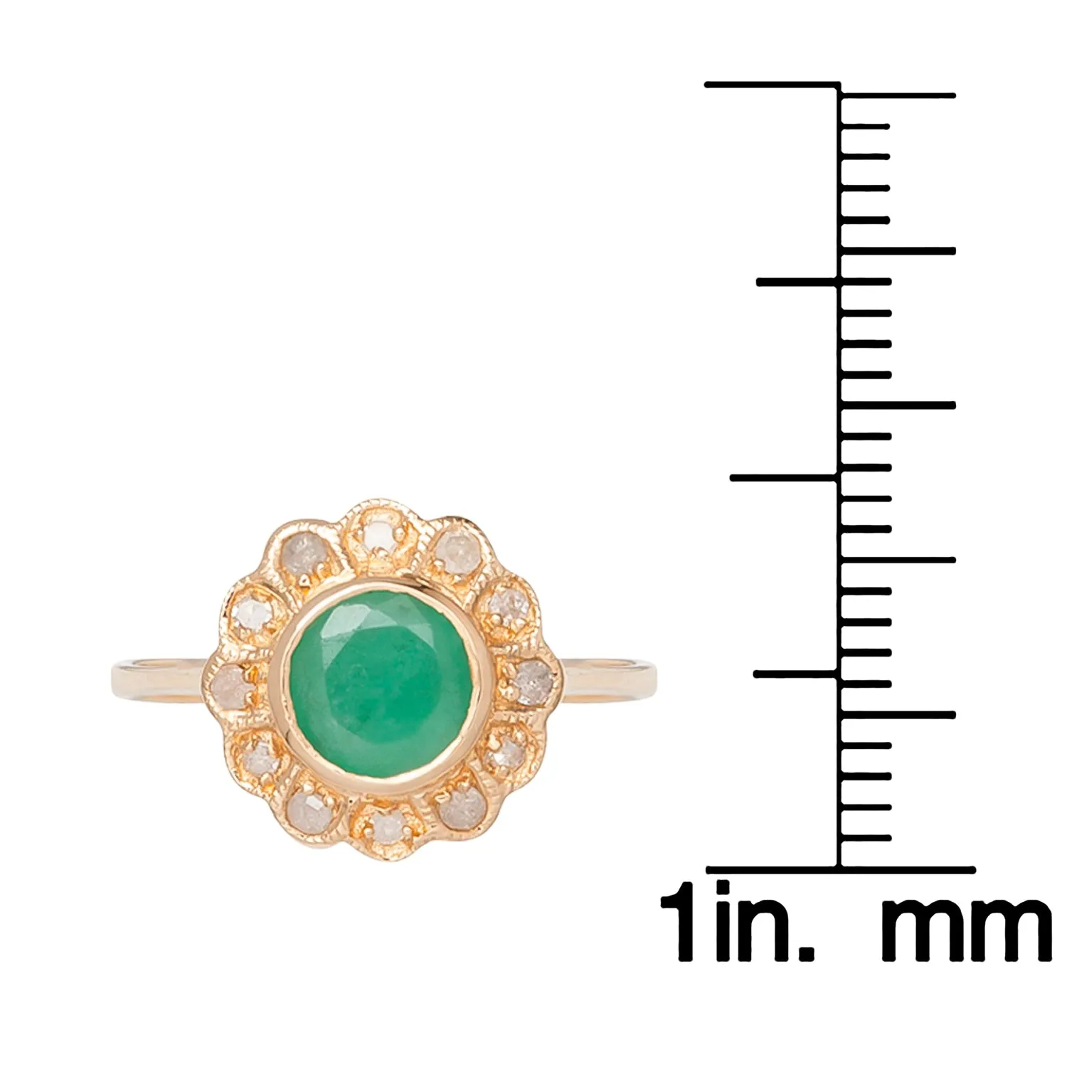 10k Yellow Gold Vintage Style Genuine Round Emerald and Diamond Halo Ring