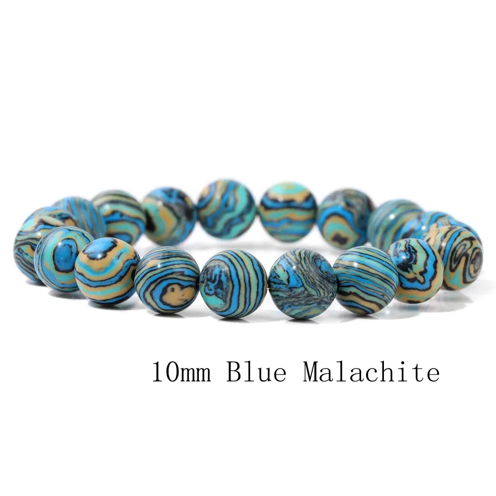 10mm Blue Malachite Beads Bracelets For Women Men Handmade