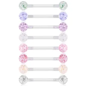14gauge Plastic Tongue Rings Glitter Push Bar 16mm