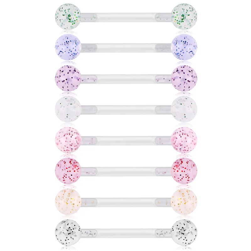 14gauge Plastic Tongue Rings Glitter Push Bar 16mm