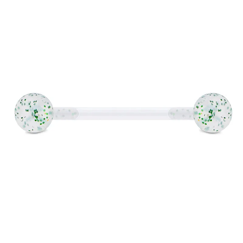 14gauge Plastic Tongue Rings Glitter Push Bar 16mm