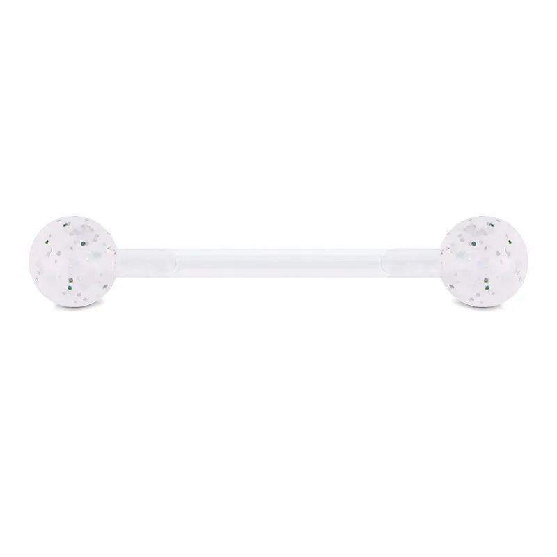 14gauge Plastic Tongue Rings Glitter Push Bar 16mm