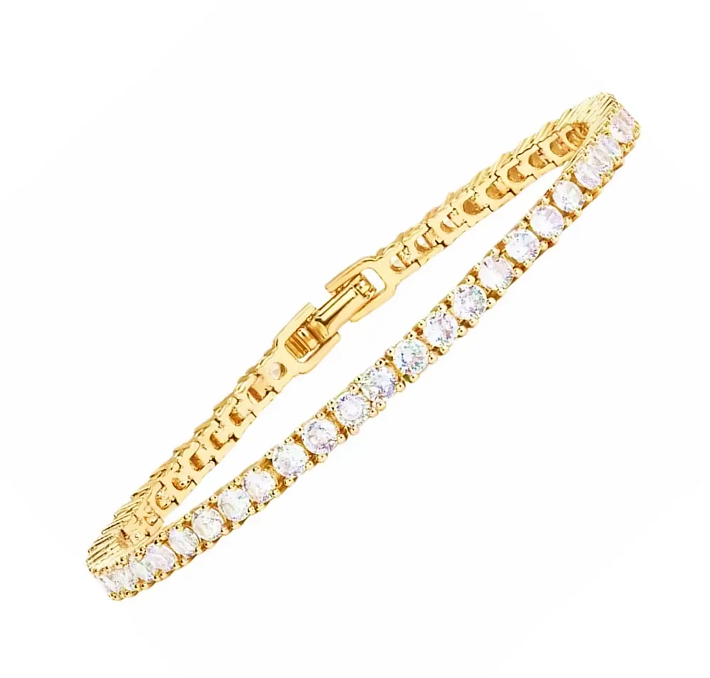14K Gold Plated Classic Tennis Bracelet Cubic Zirconia Gold Bracelets for Women Pulsera Esclava Oro Laminado  Para Mujer