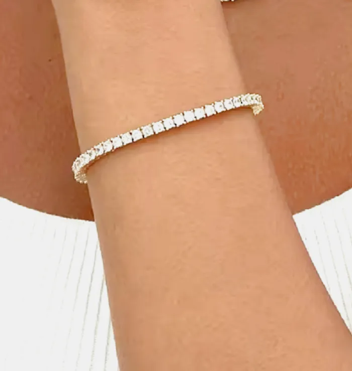 14K Gold Plated Classic Tennis Bracelet Cubic Zirconia Gold Bracelets for Women Pulsera Esclava Oro Laminado  Para Mujer