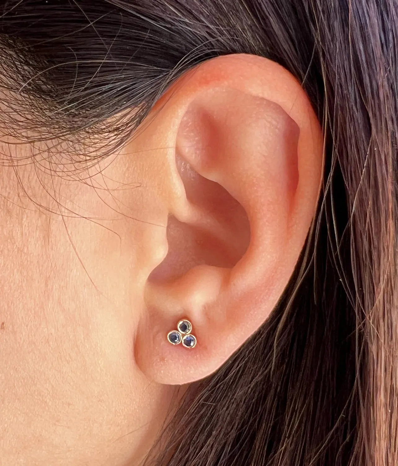 14K Gold Trio Pink Sapphire Stud Earrings