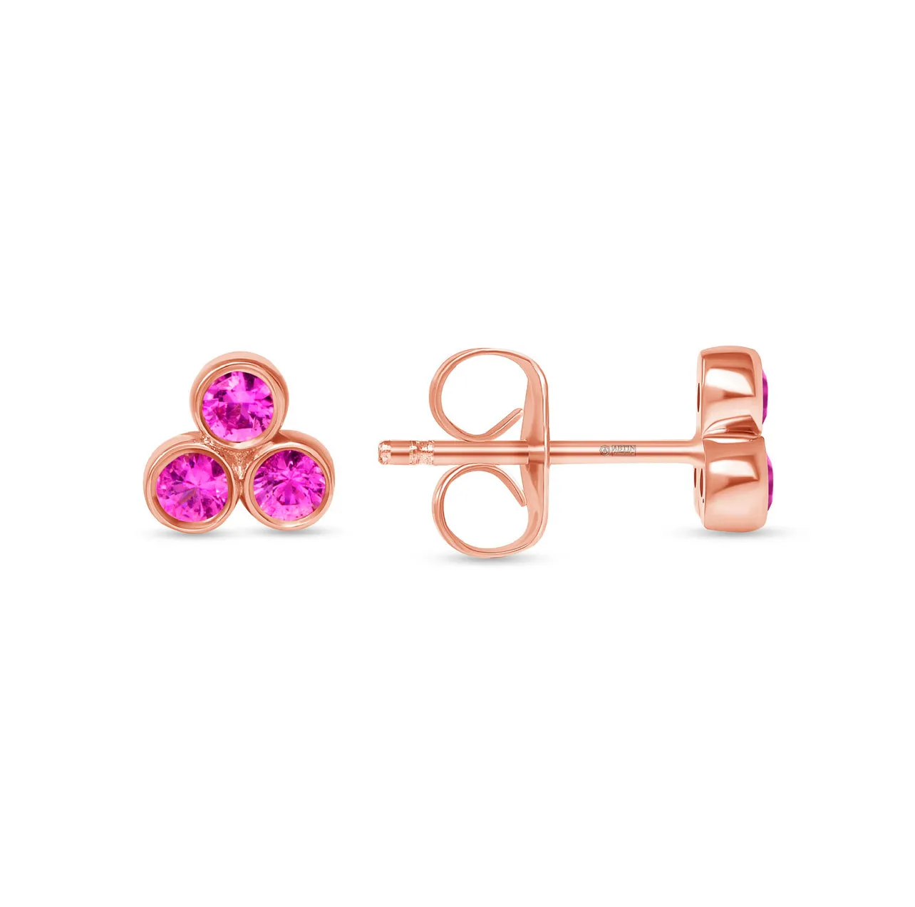 14K Gold Trio Pink Sapphire Stud Earrings