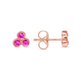 14K Gold Trio Pink Sapphire Stud Earrings