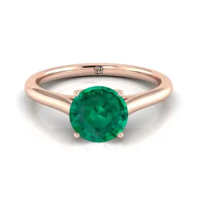 14K Rose Gold Round Brilliant Emerald Cathedral Style Comfort Fit Solitaire Engagement Ring