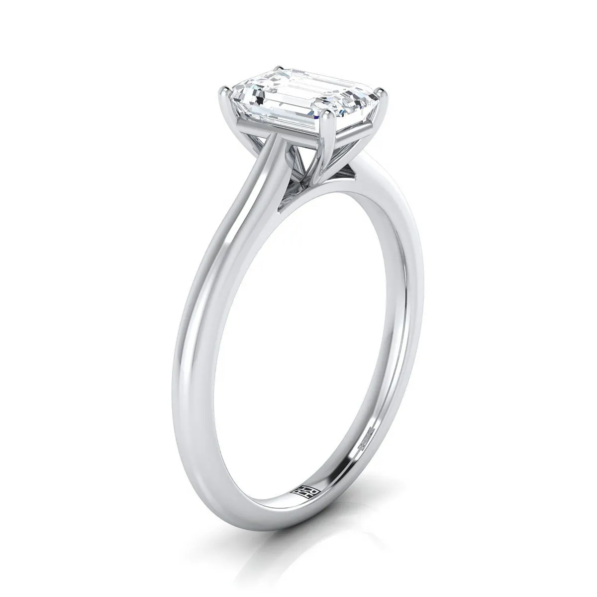 14K White Gold Emerald Cut  Pinched Comfort Fit Claw Prong Solitaire Engagement Ring