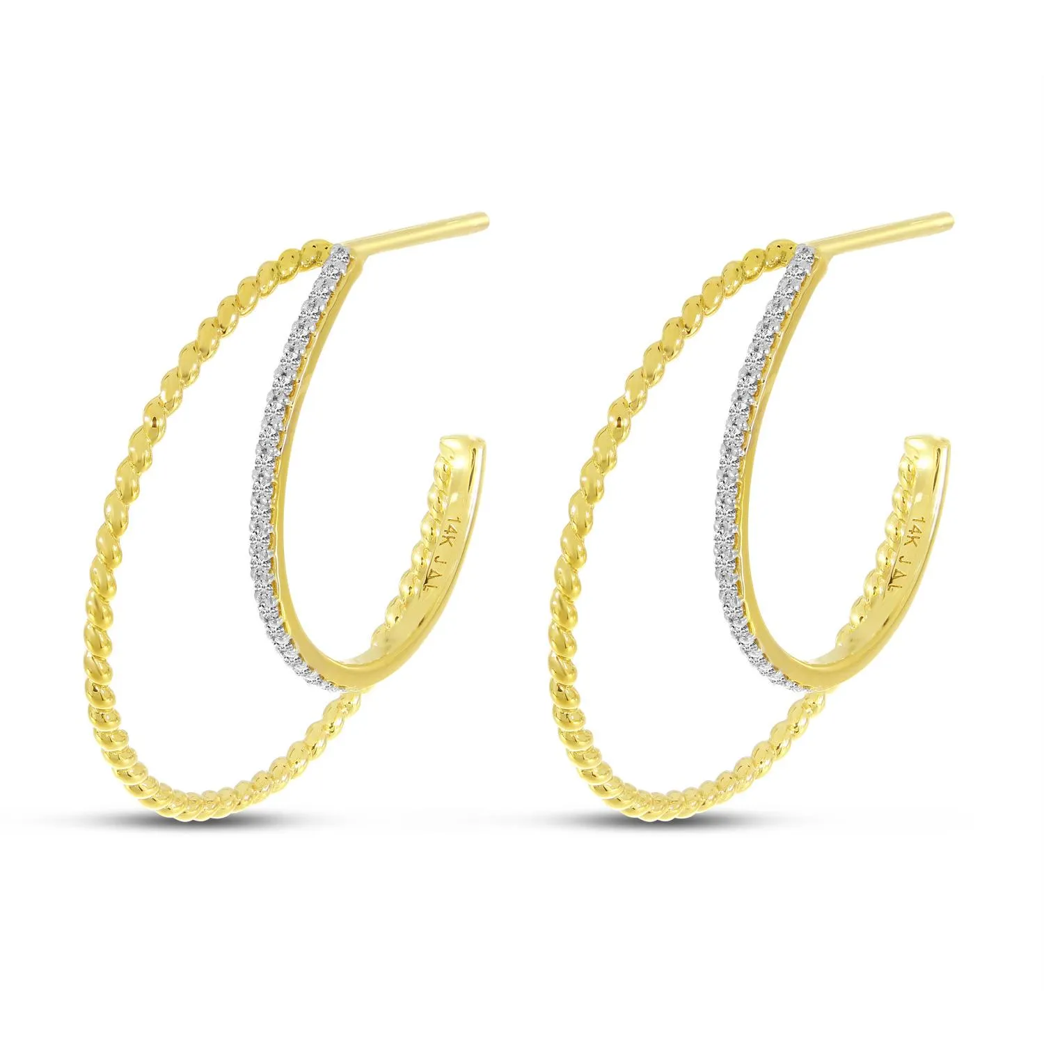 14K Yellow Gold 0.13ctw Twist Diamond Hoop Earrings