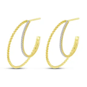 14K Yellow Gold 0.13ctw Twist Diamond Hoop Earrings