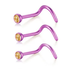 18-22g Nose Screw Rings Stainless Steel Purple Bar High Nostril Piercing Jewelry