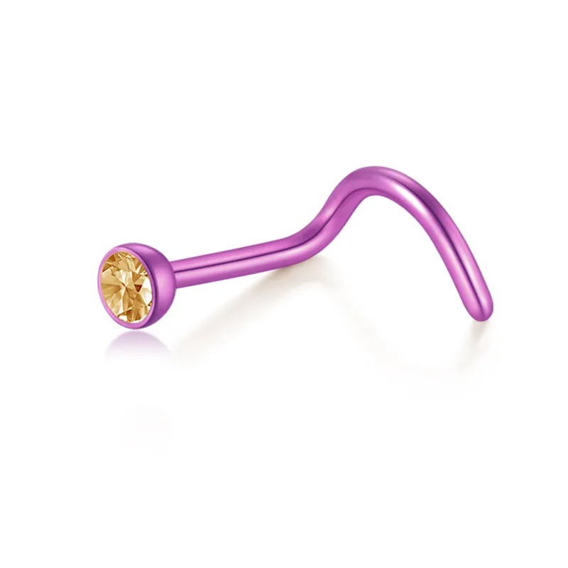 18-22g Nose Screw Rings Stainless Steel Purple Bar High Nostril Piercing Jewelry