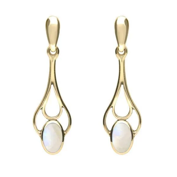 18ct Yellow Gold Moonstone Spoon Drop Earrings
