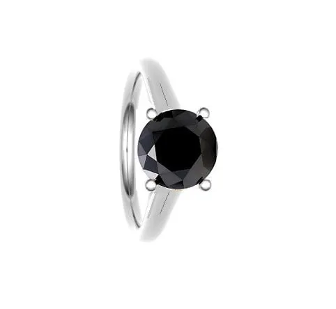 18K Gold Round Cut Fancy Black Diamond Solitaire Ring 1.97 Carat