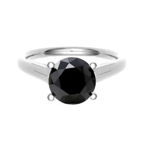 18K Gold Round Cut Fancy Black Diamond Solitaire Ring 1.97 Carat