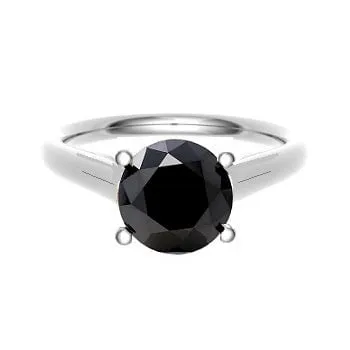 18K Gold Round Cut Fancy Black Diamond Solitaire Ring 1.97 Carat