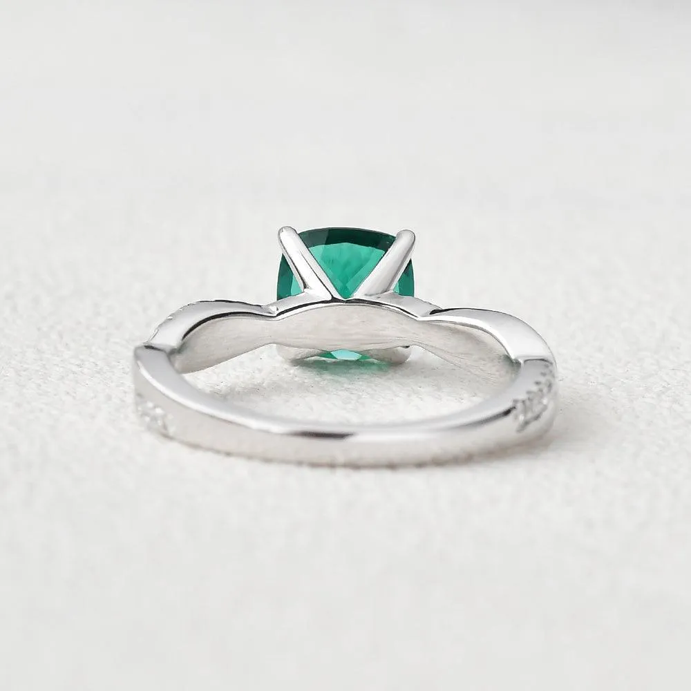 2.0ct Cushion Cut Emerald Classic Solitaire Twist Ring