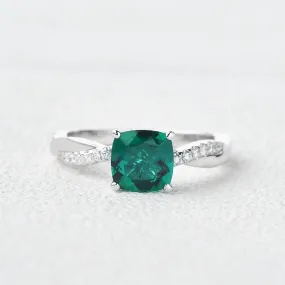 2.0ct Cushion Cut Emerald Classic Solitaire Twist Ring