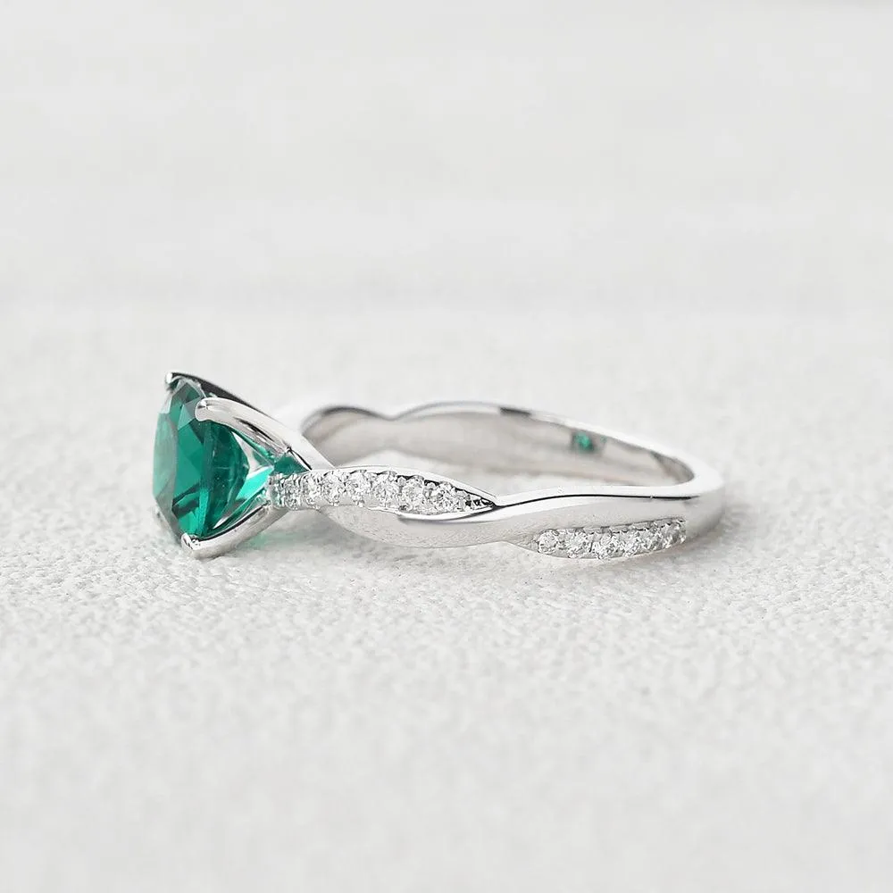 2.0ct Cushion Cut Emerald Classic Solitaire Twist Ring