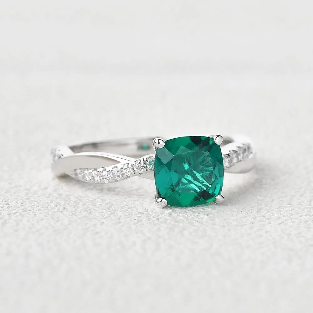 2.0ct Cushion Cut Emerald Classic Solitaire Twist Ring