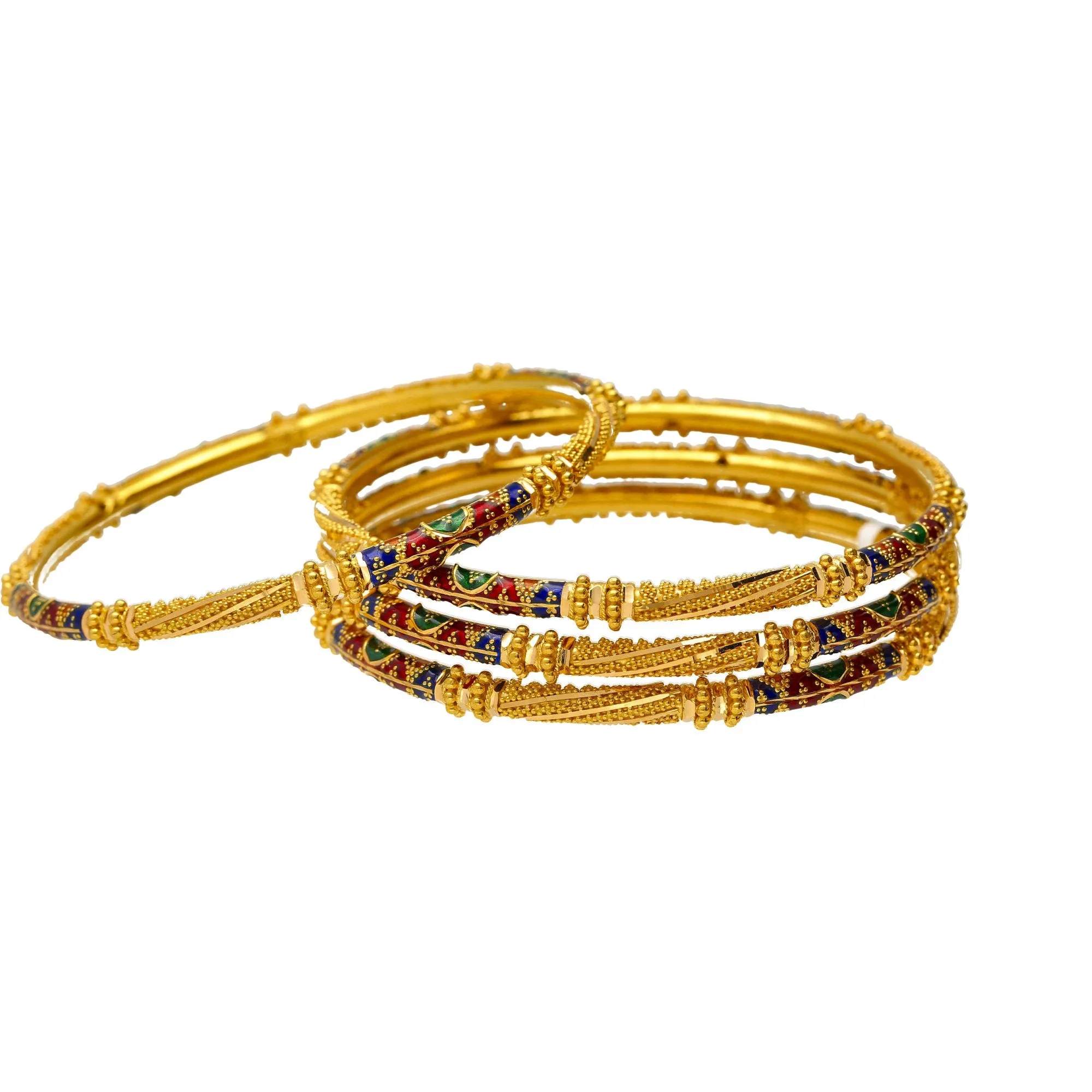 22K Yellow Gold Meena Bangle Set (Size 2.6)