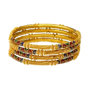 22K Yellow Gold Meena Bangle Set (Size 2.6)