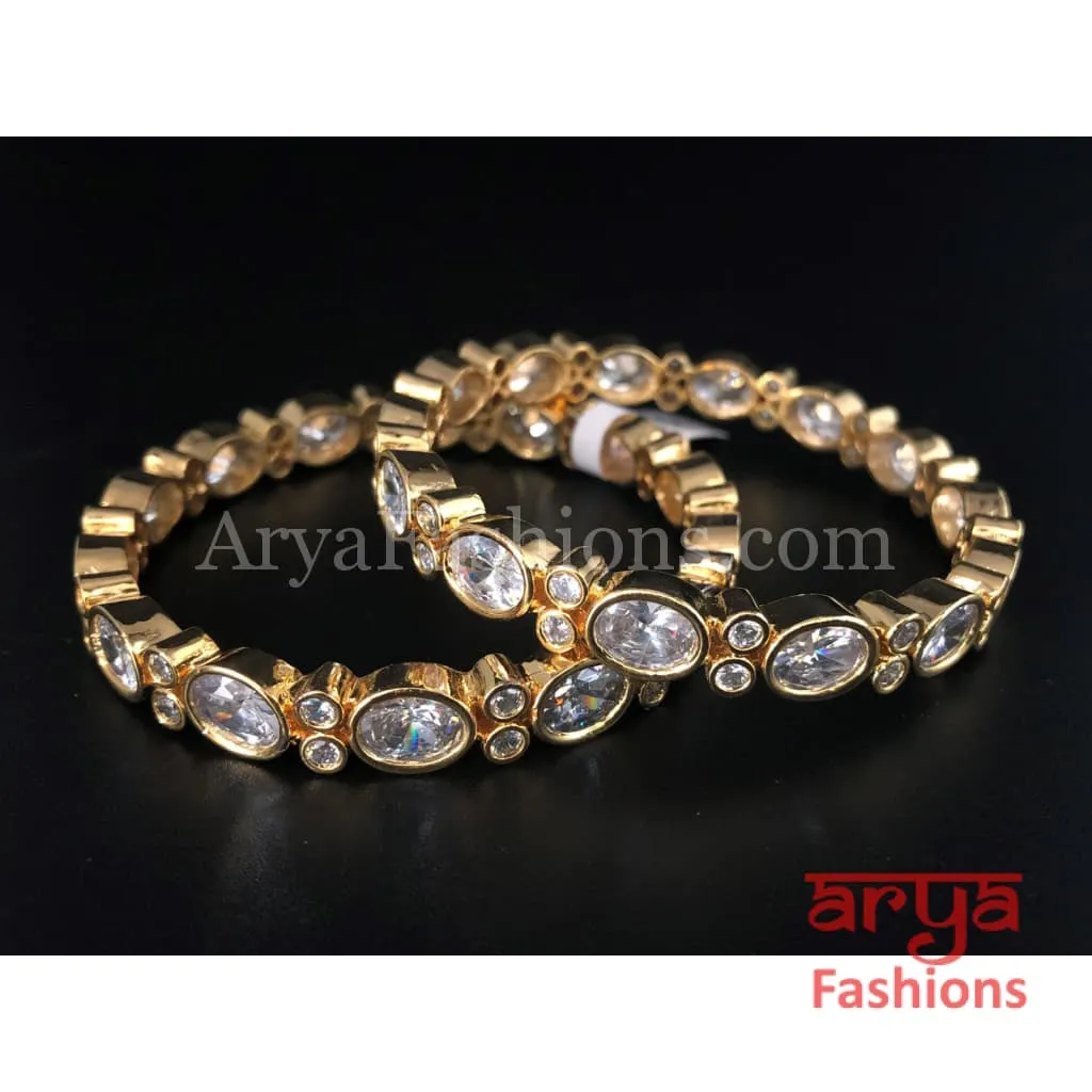 2.4, 2.6 Golden CZ Stones Bangles