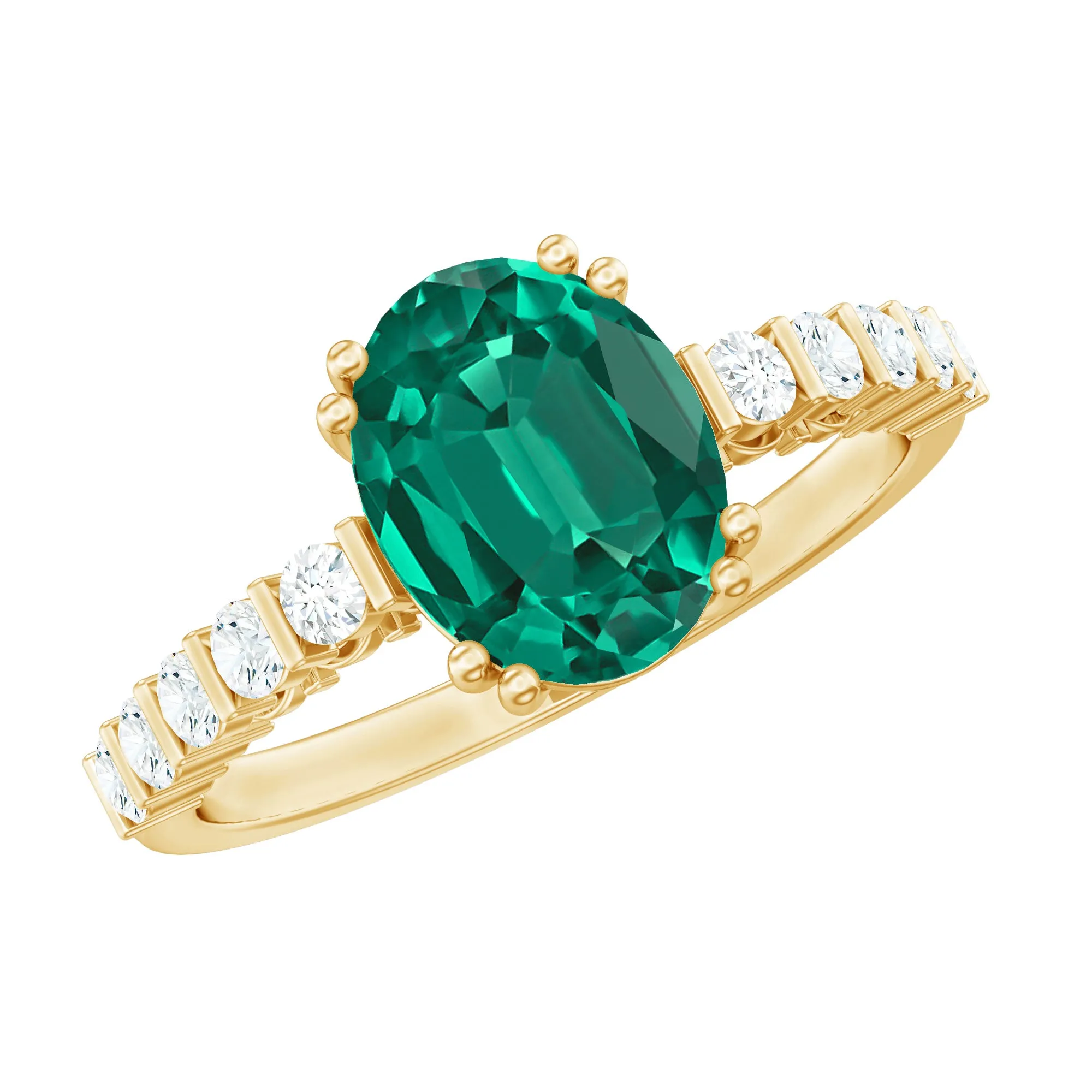 2.5 CT Oval Created Emerald Solitaire Engagement Ring with Diamond