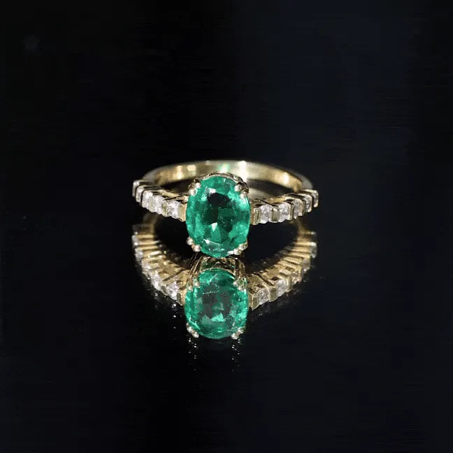 2.5 CT Oval Created Emerald Solitaire Engagement Ring with Diamond