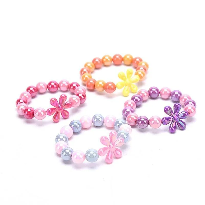 2pcs Cute Flower Beads Bracelet For Baby Girls Adjustable Rope