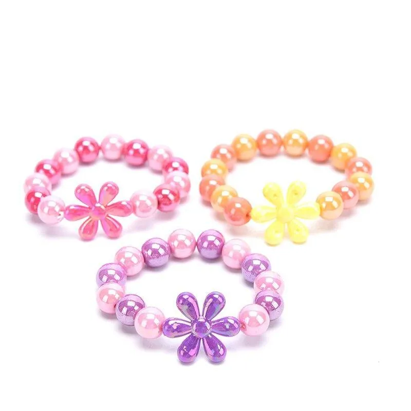 2pcs Cute Flower Beads Bracelet For Baby Girls Adjustable Rope