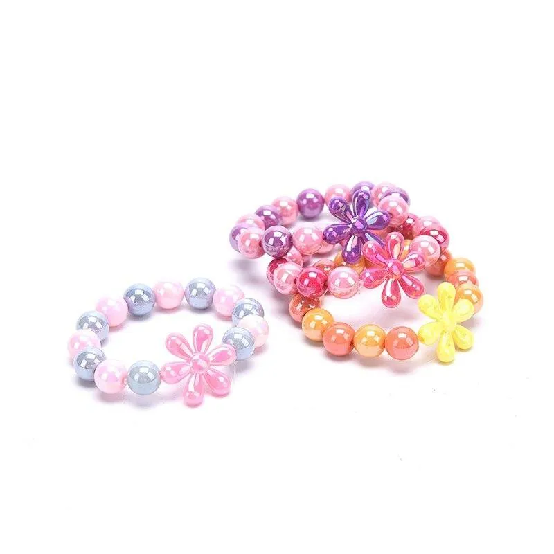 2pcs Cute Flower Beads Bracelet For Baby Girls Adjustable Rope