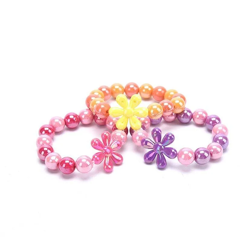 2pcs Cute Flower Beads Bracelet For Baby Girls Adjustable Rope
